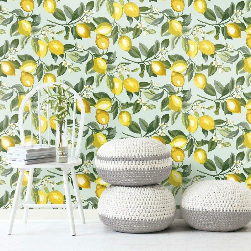 RoomMates RMK11656WP Lemon Zest Yellow and Teal Peel and Stick Wallpaper - Image 1